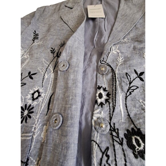 NWT Coldwater Creek Jacket Blazer‎ Women's XL Blue Linen Floral Embroidered Work - Picture 7 of 12